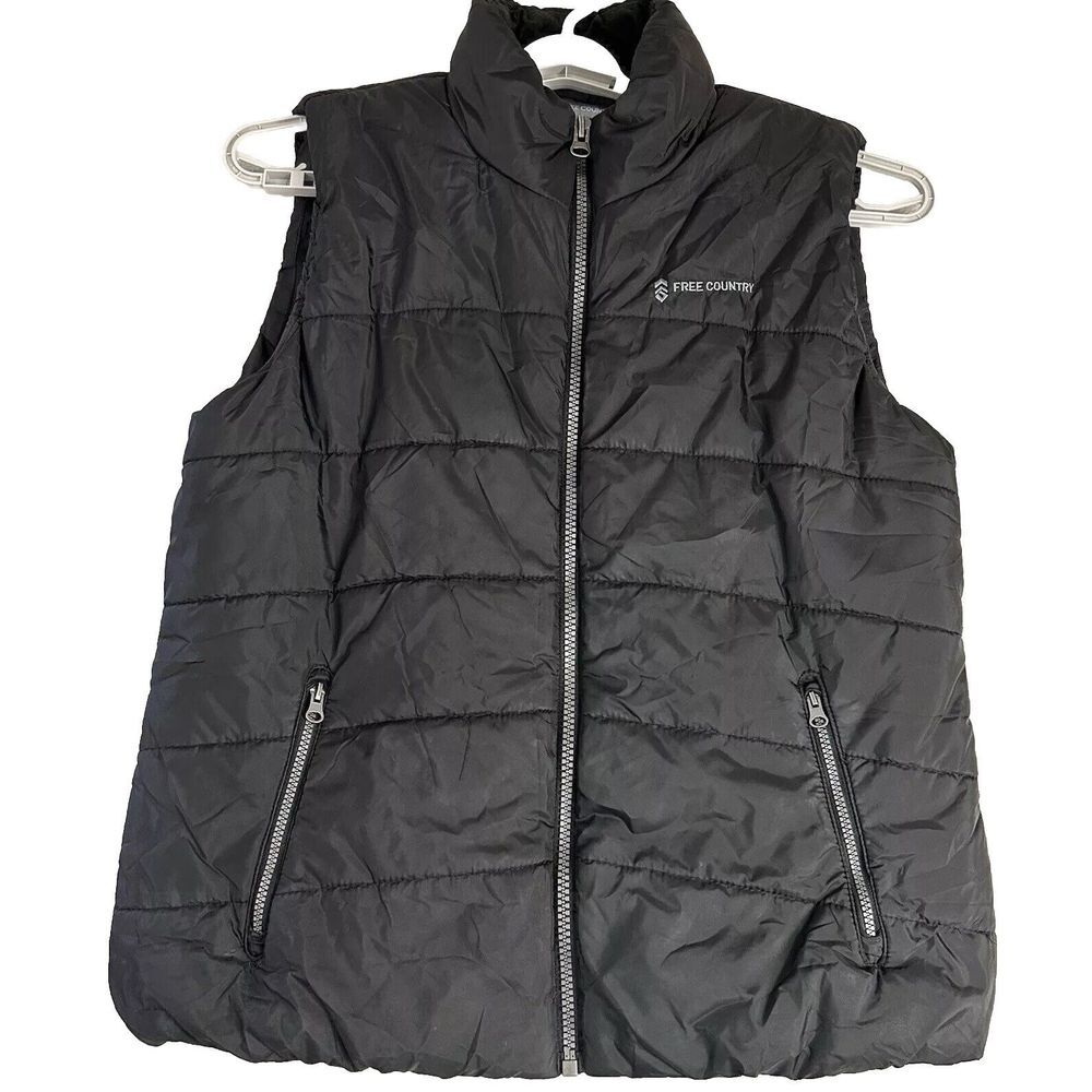 Free Country Puffer Vest Womens XL Black  Full Zip Zip Pockets Performance Warm